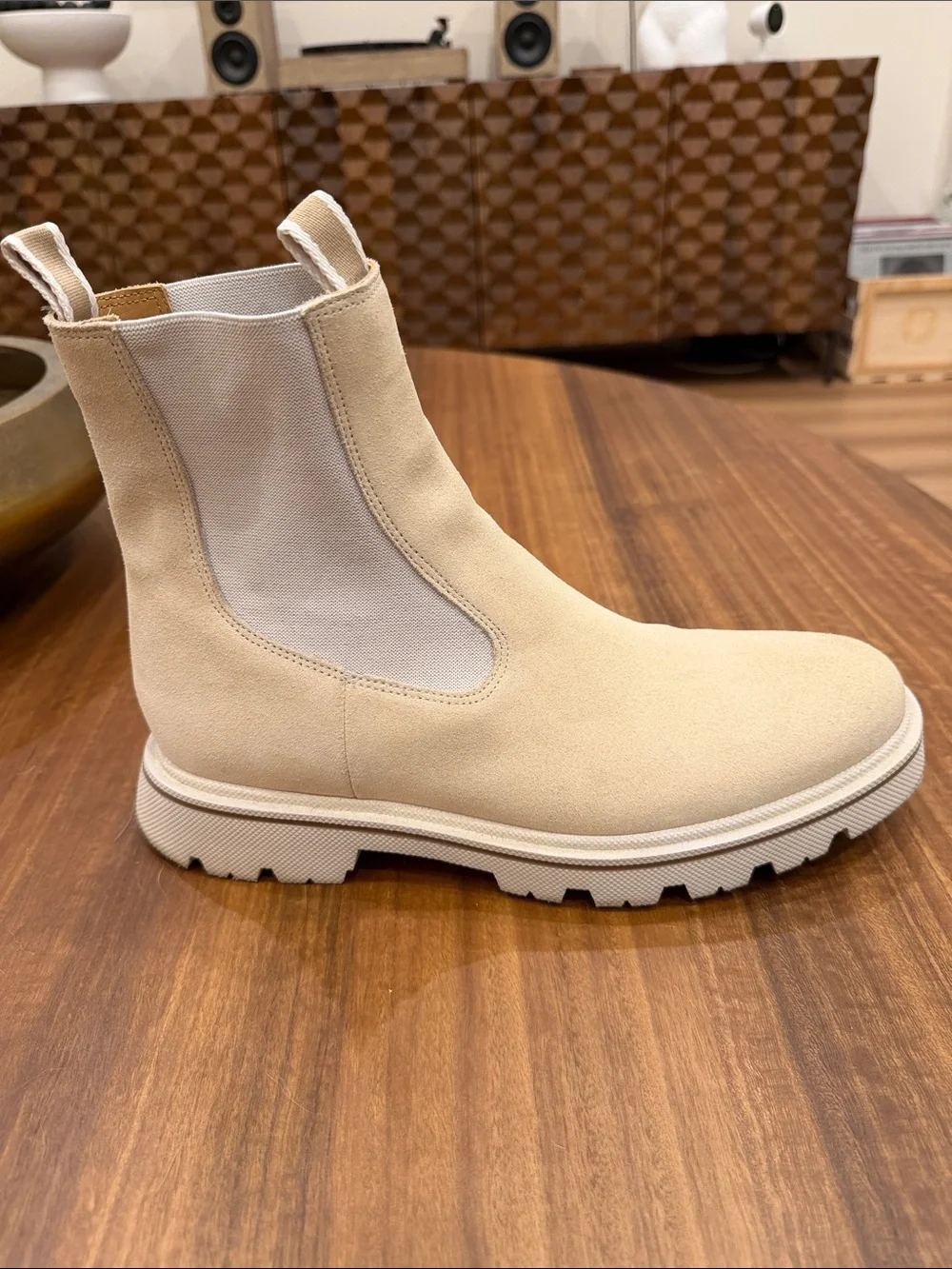 Hugo Boss Beige Suede Chelsea Lug Boots